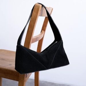 NWT TOPSHOP Safia Real Suede Shoulder Bag in Black